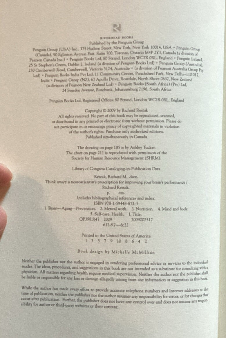 Think Smart:A Neuroscientist's Prescription By Richard Restakm M.D. Hardcover-JD