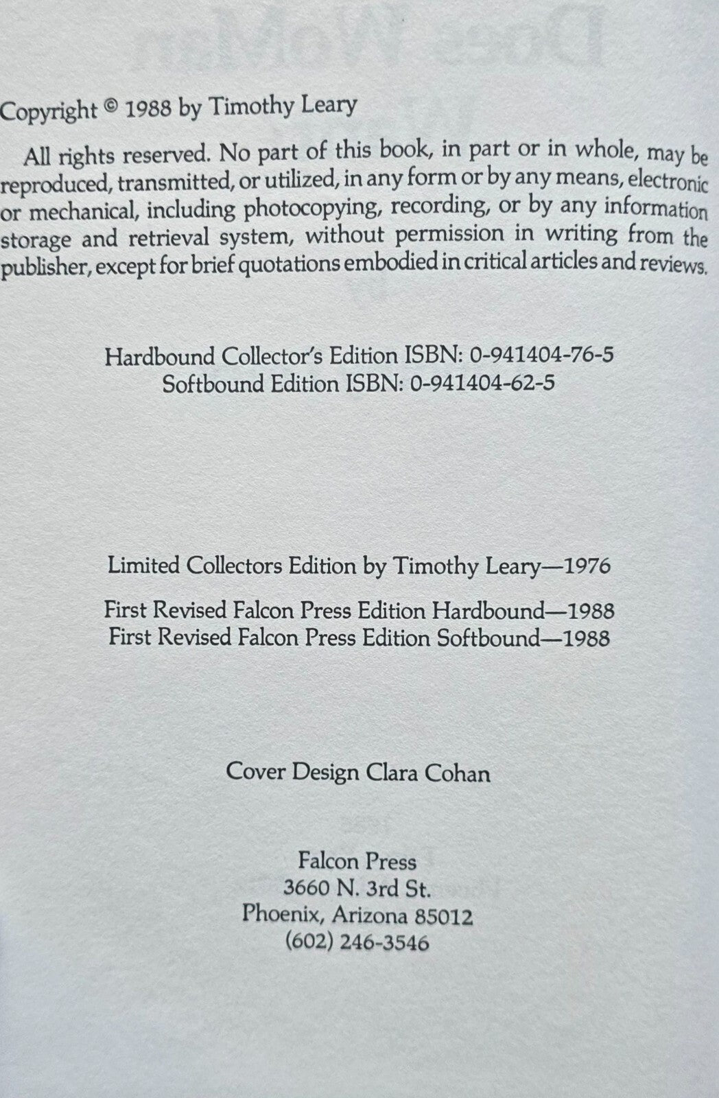 What Does WoMan Want? By Timothy Leary (1st Revised Falcon Press HC 1988) JD