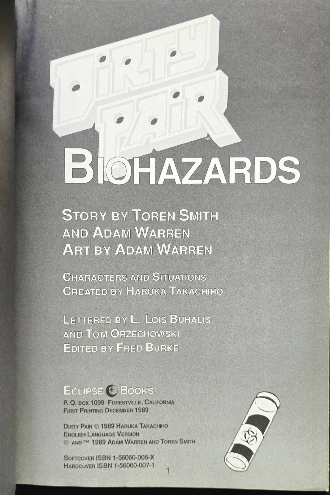 Dirty Pair, Biohazards By Adam Warren and Toren Smith (1st Print, 1989)