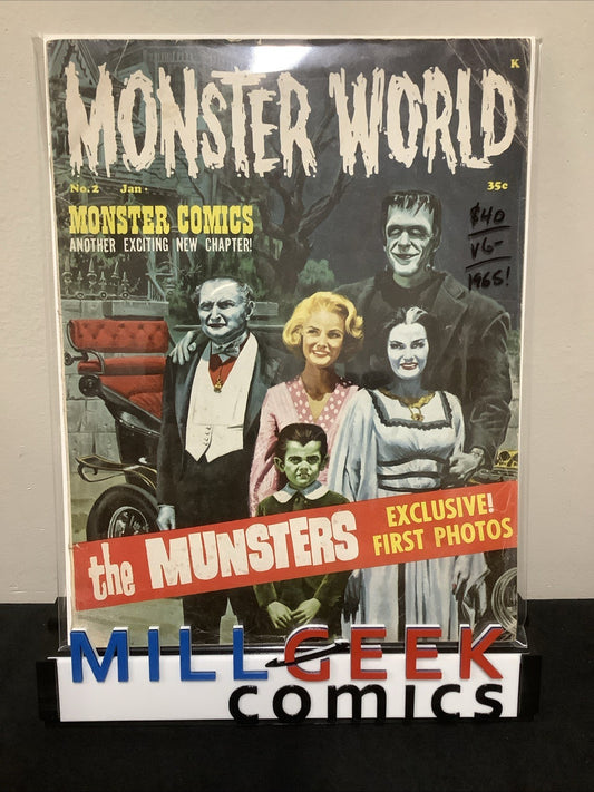 MONSTER WORLD #2 (January 1965) VG- (3.5) 3” Spine Split, The Munsters, B&W
