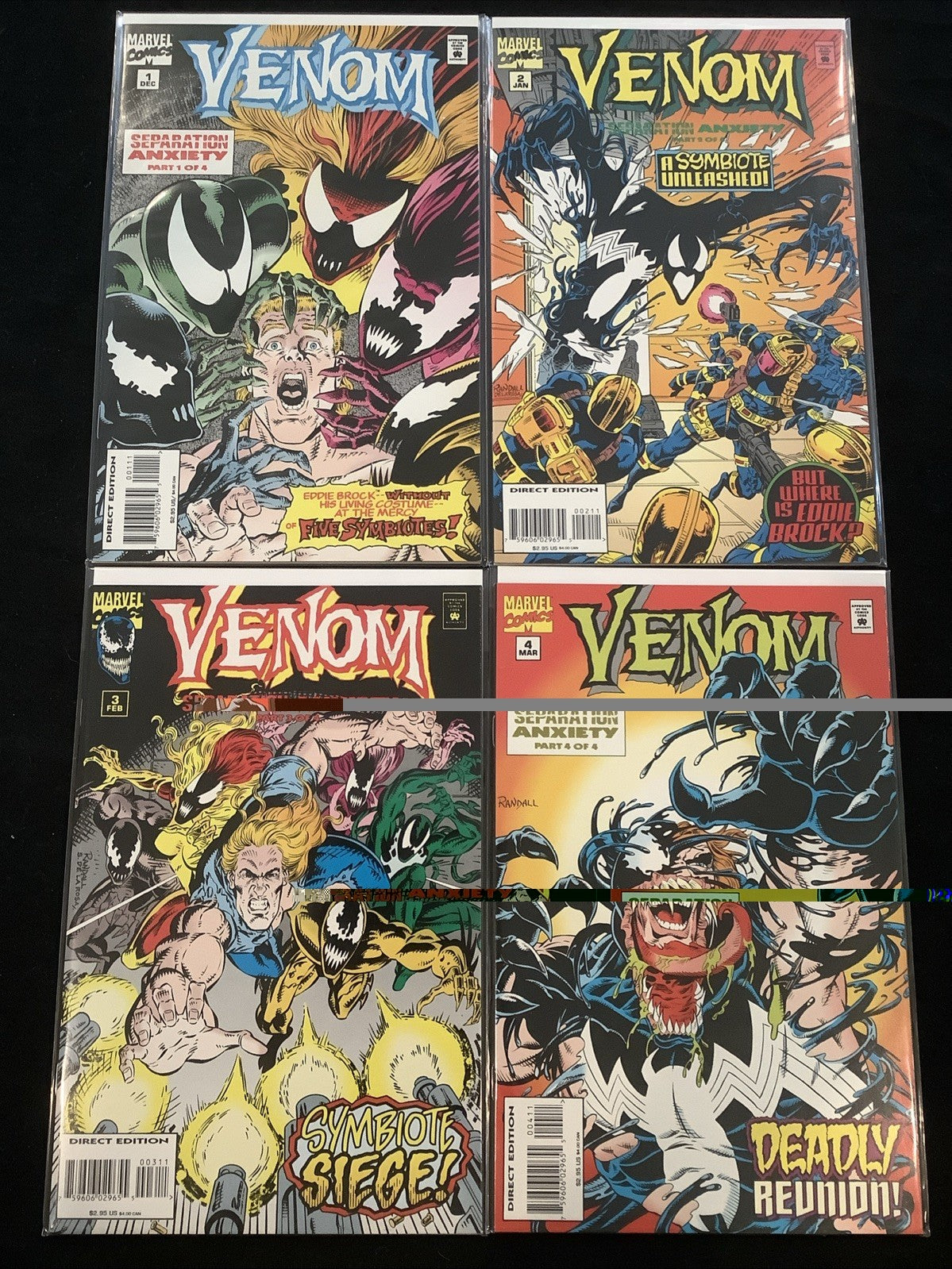 Venom: Separation Anxiety #1-4 Complete Comic Set, Marvel Comics, Embossed Cover