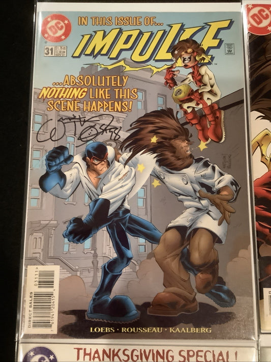 Impulse #31-34 Comic Lot, DC, All Autographed By William Messner-Loebs, 1998