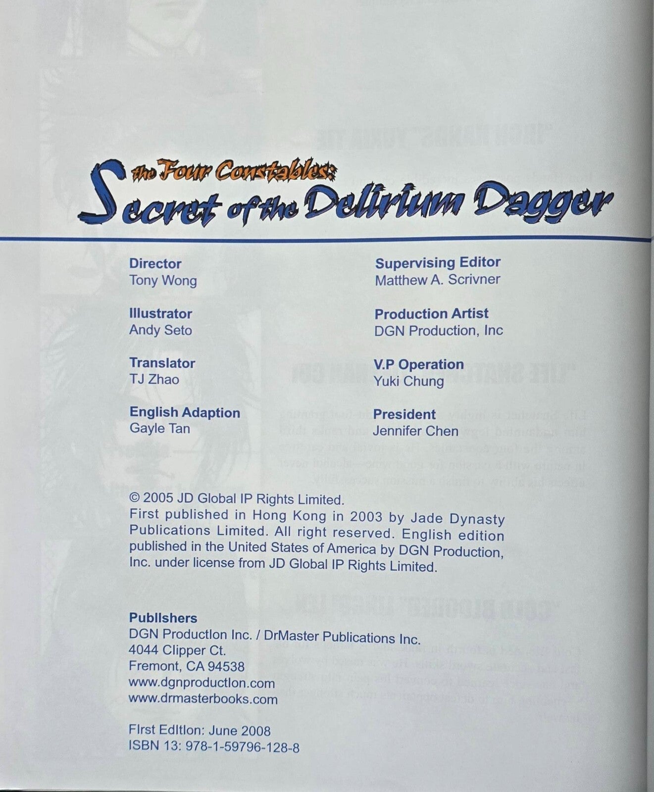 The Four Constables: Secret Of The Delirium Dagger Volume 1 (1st Edi. 2008)