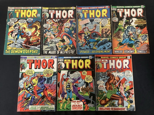 Thor #204-210 Comic Lot, Marvel, Low To Mid Grade, 1st App Demon Druid, Buscema