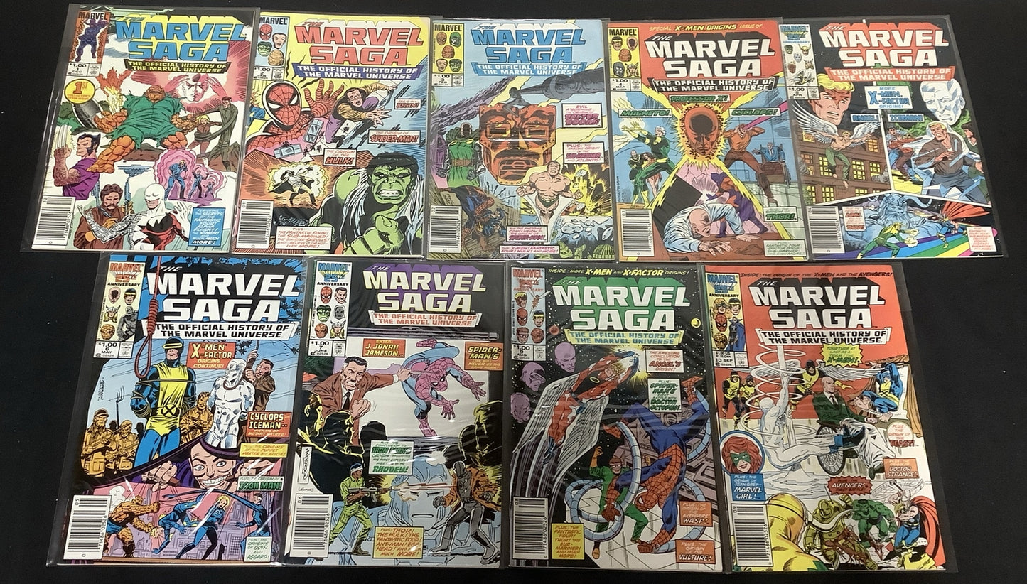 Marvel Saga #1-10 (Missing #8) Comic Lot, Official History Of The Marvel, Layton