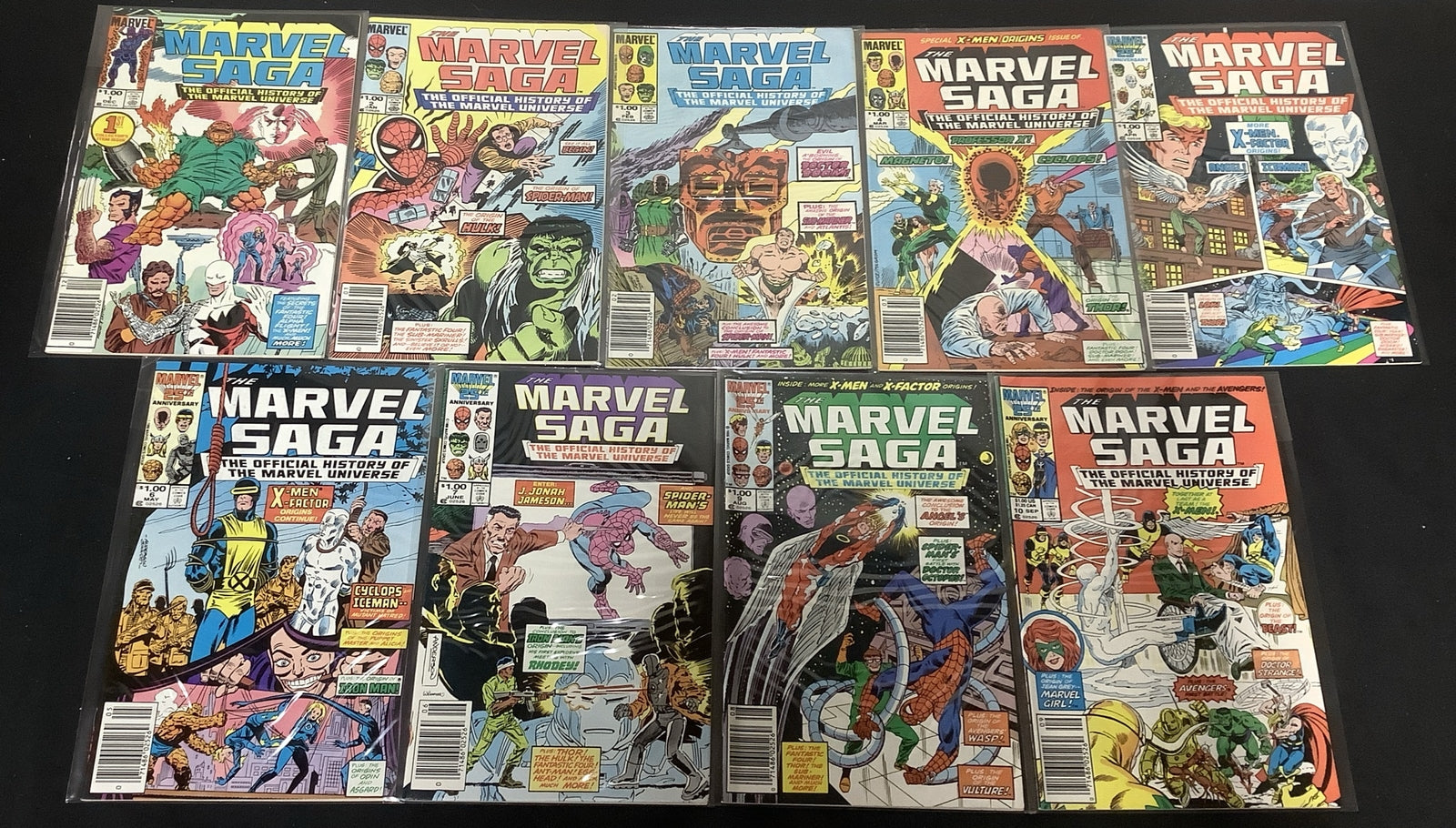 Marvel Saga #1-10 (Missing #8) Comic Lot, Official History Of The Marvel, Layton