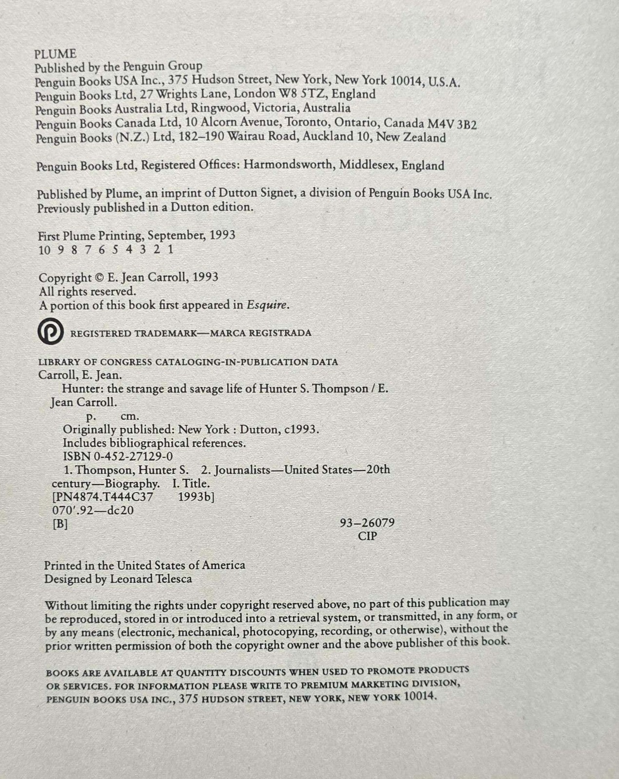 Hunter S. Thompson 2 Book Lot - Songs of Doomed/Strange and Savage Life (1st Ed)