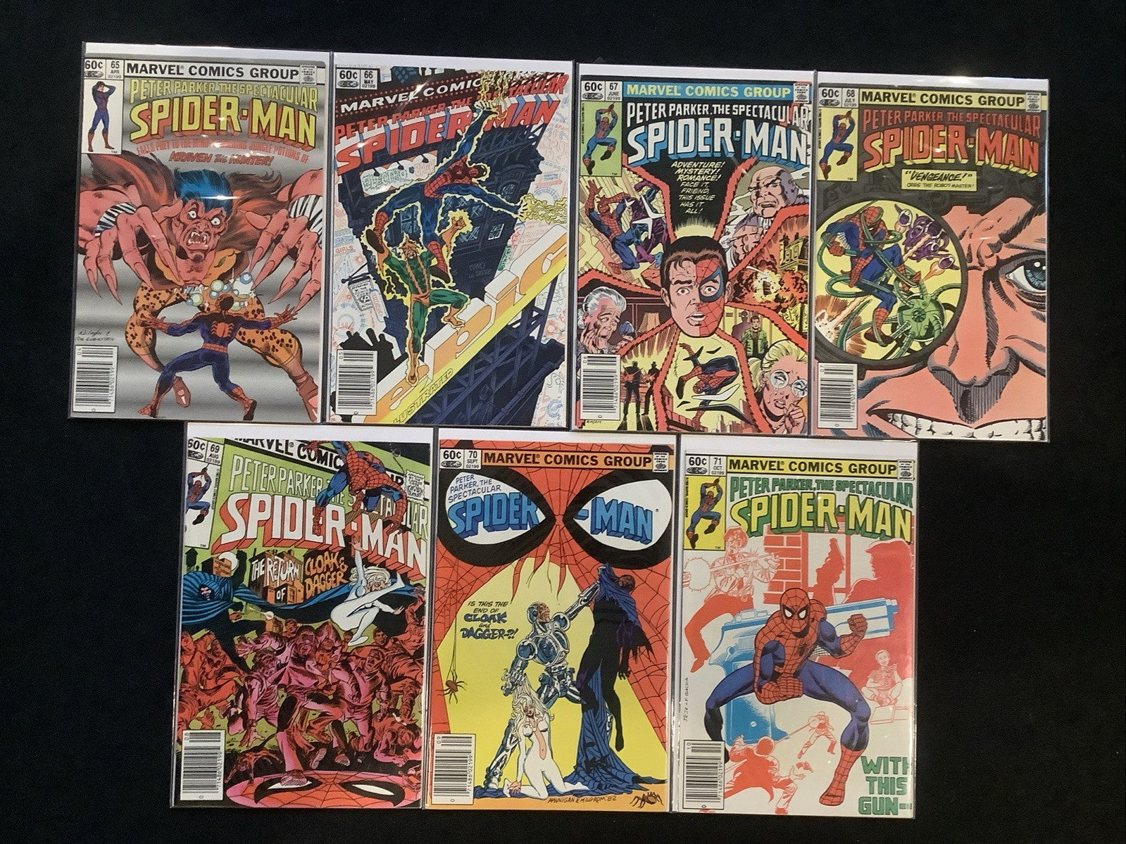 Spectacular Spider-Man #65-71 Comic Lot, Marvel Comics, 2nd Cloak & Dagger