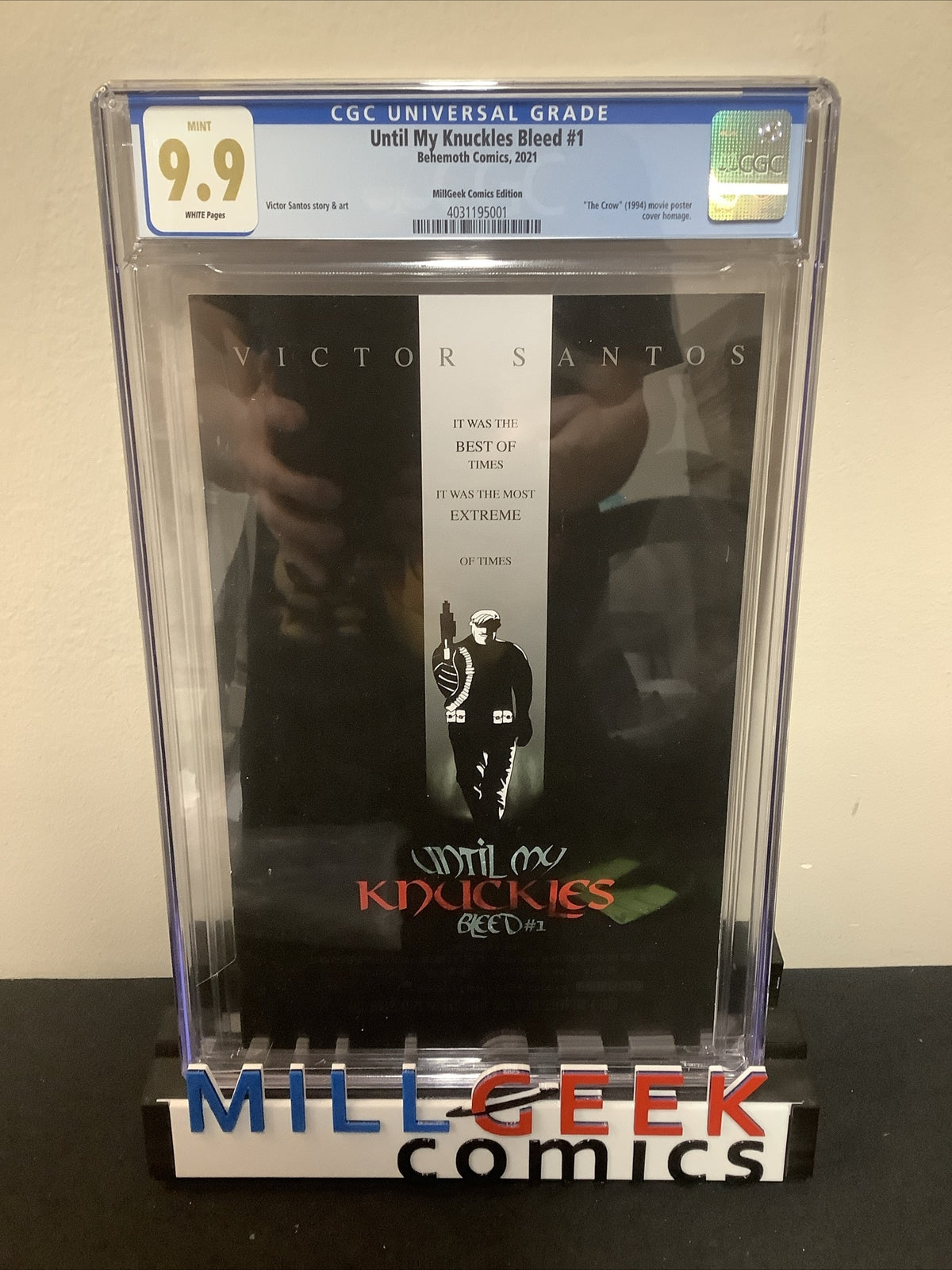 UNTIL MY KNUCKLES BLEED #1 CROW homage - Natemadeit Mill Geek Comics  CGC 9.9