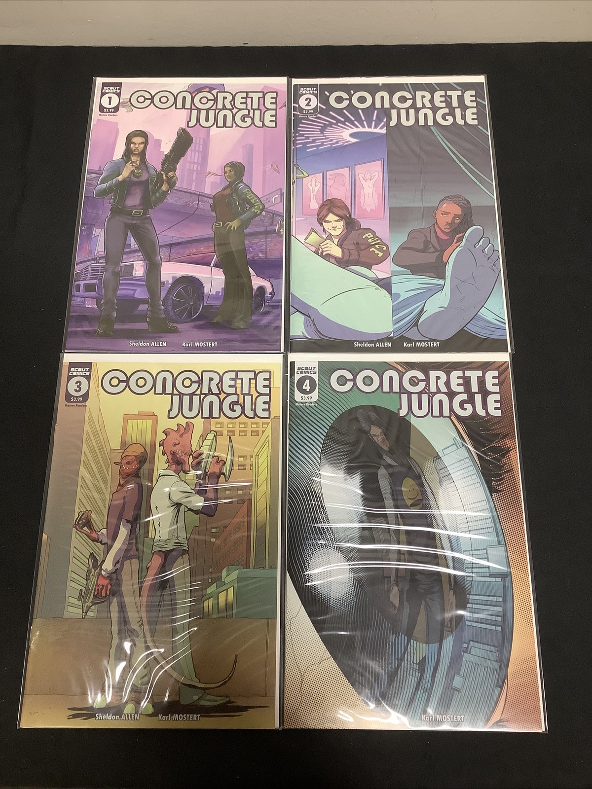 CONCRETE JUNGLE COMIC SET # 1-4 SCOUT COMICS, SHELDON ALLEN KARL MOSTERT