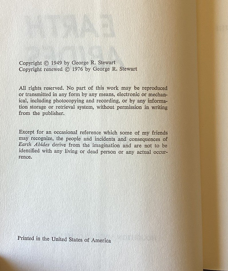 Earth Abides by George R. Stewart (Hardcover) Book Club Edition JD
