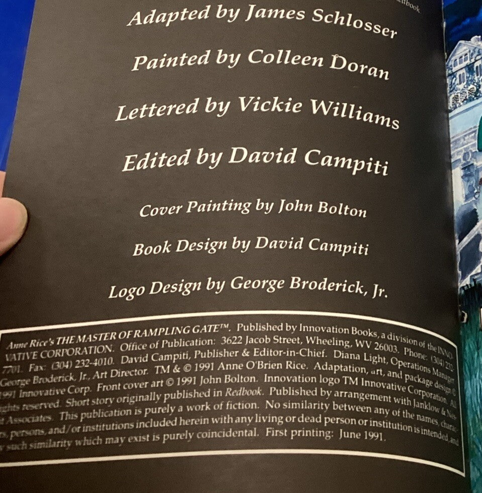 The Master of Rampling Gate - Innovation Comics, Anne Rice's First Print 1991