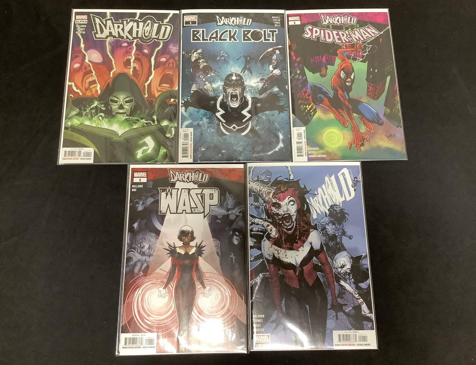 Darkhold Comic Bundle: Alpha, Black Bolt, Spider-Man, Wasp, Omega One-shots