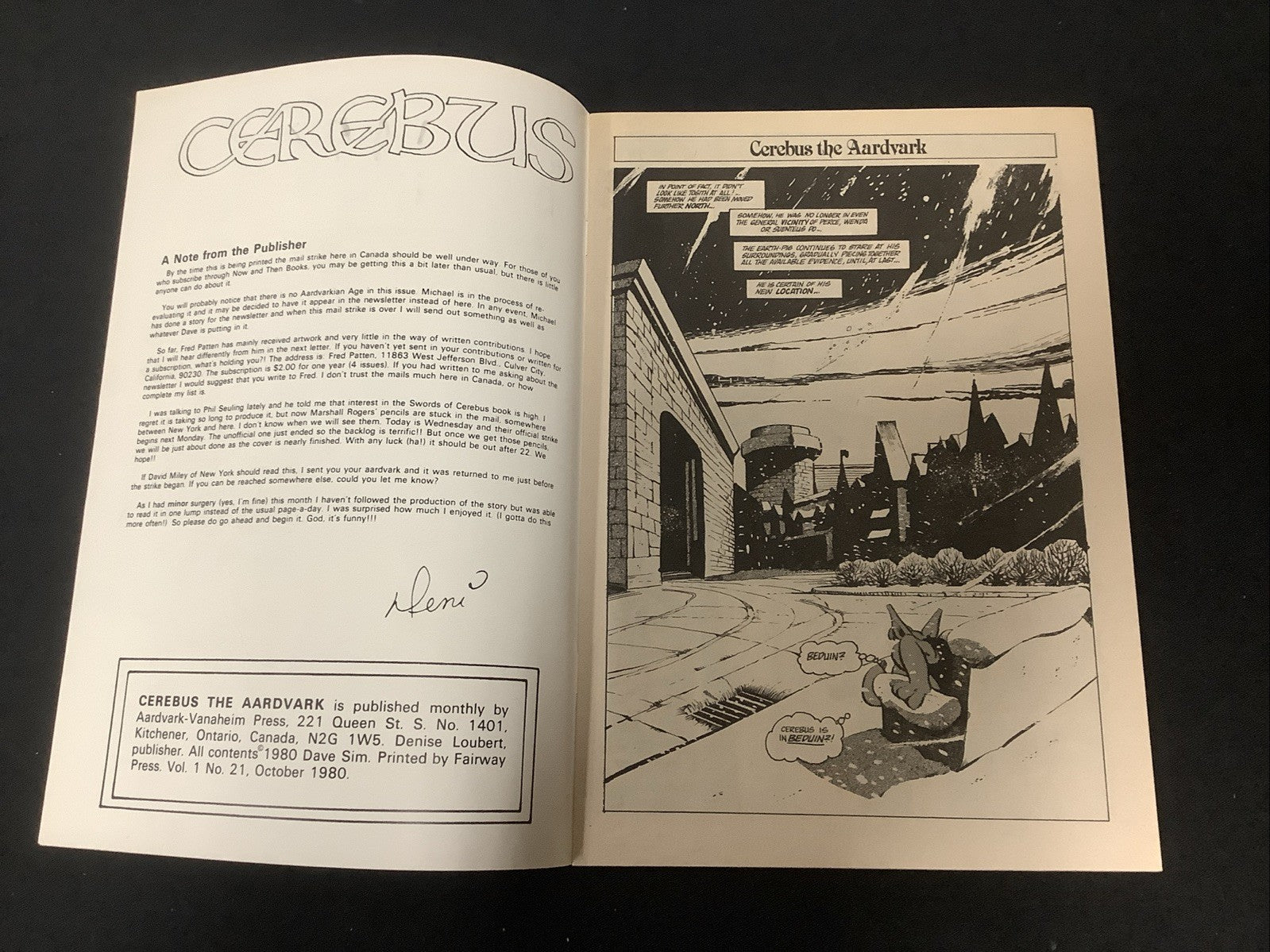 Cerebus #21 (Aardvark-Vanaheim October 1980) VF/NM (9.0) 1st Captain Cockroach