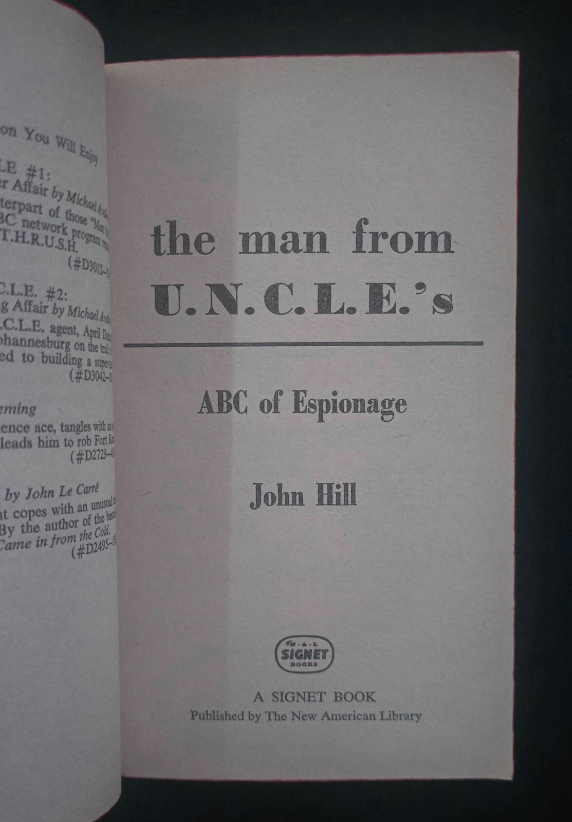 The Man From U.N.C.L.E.'S ABC of Espionage By John Hill (1st ED Signet PB 1966)