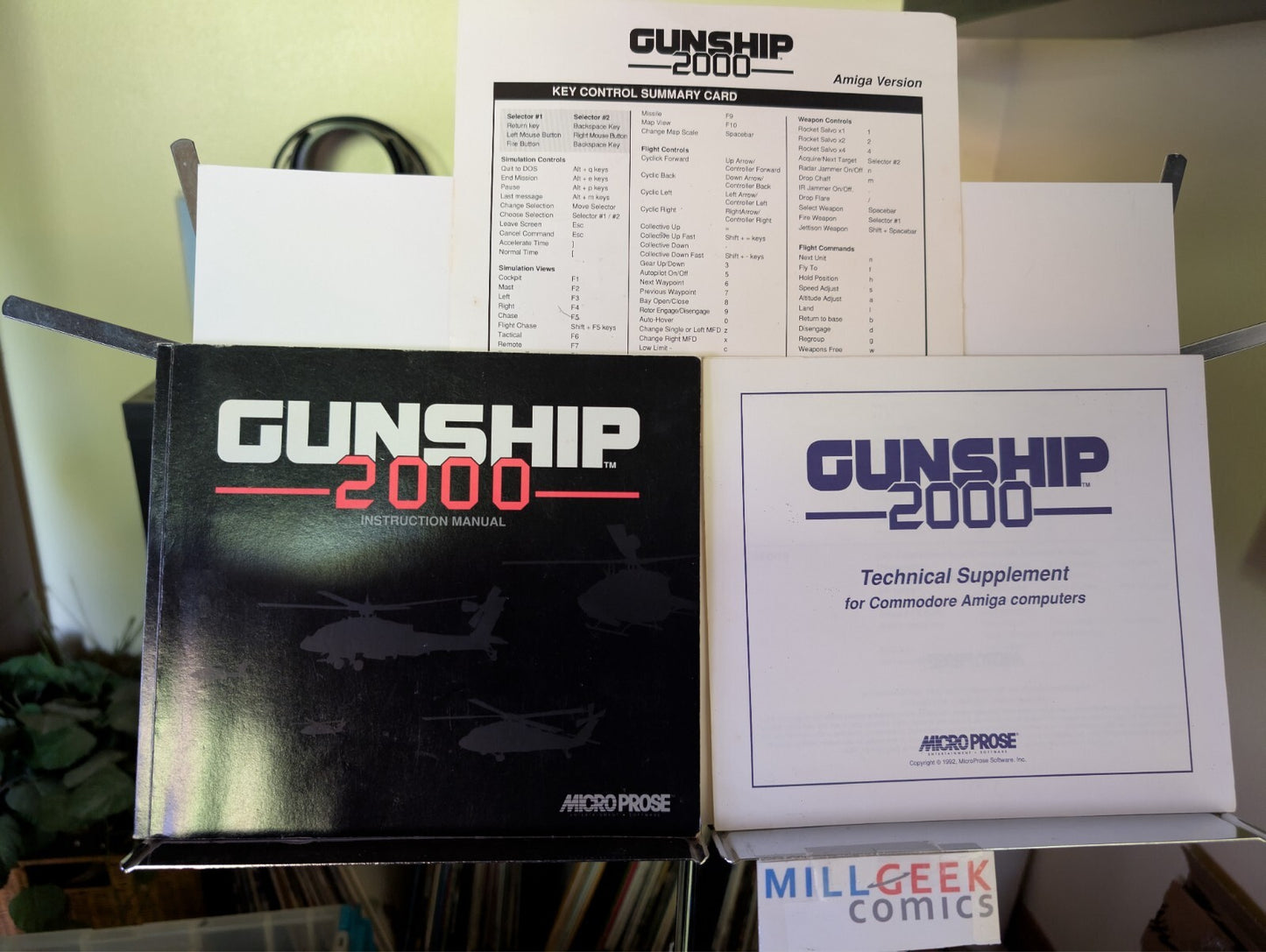 Gunship 2000 Instruction Manual / Key Control Summary Card (Amiga) -JD