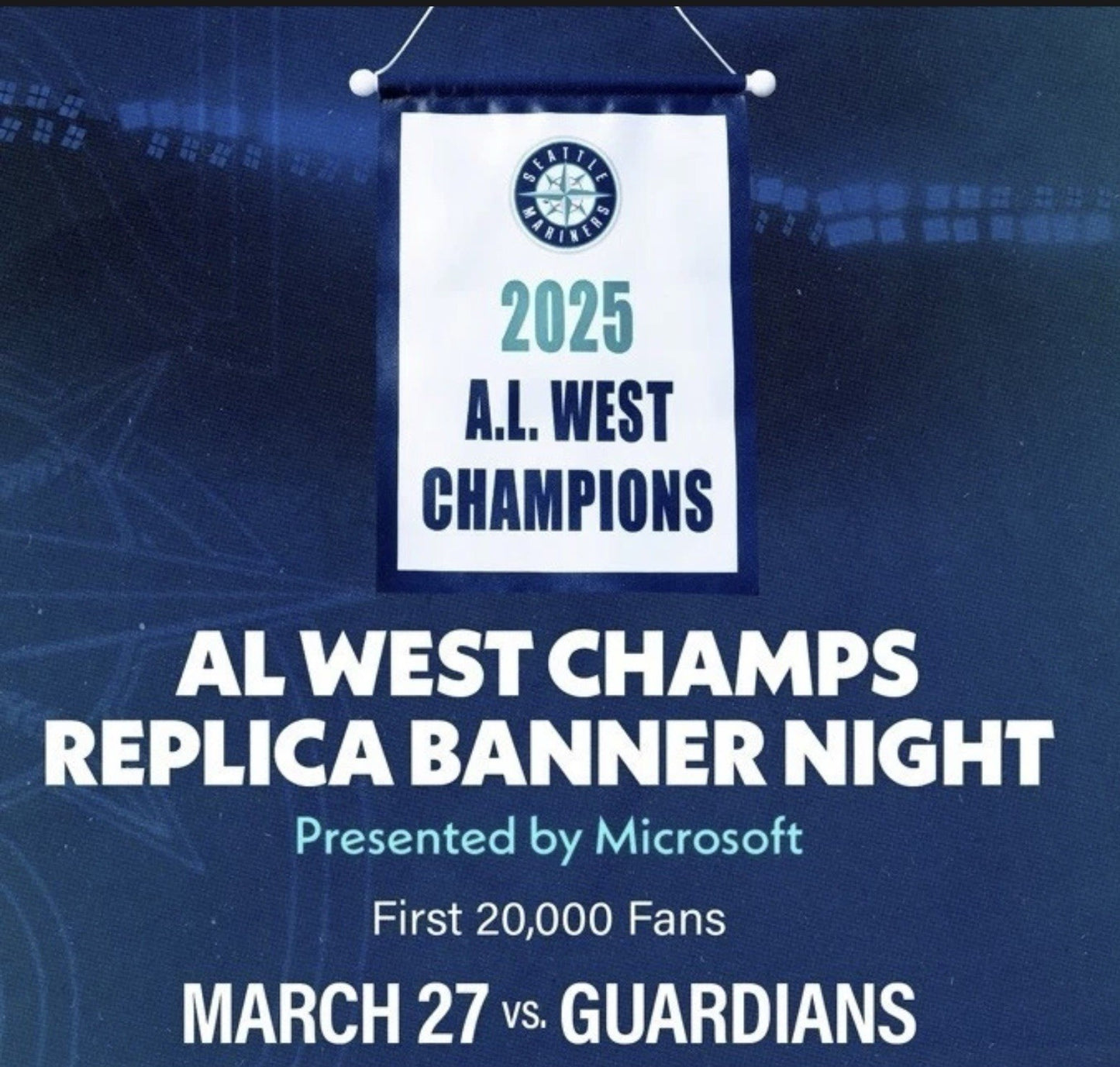 Seattle Mariners 2025 AL West Champs Banner Replica New Never Opened SGA 3/27