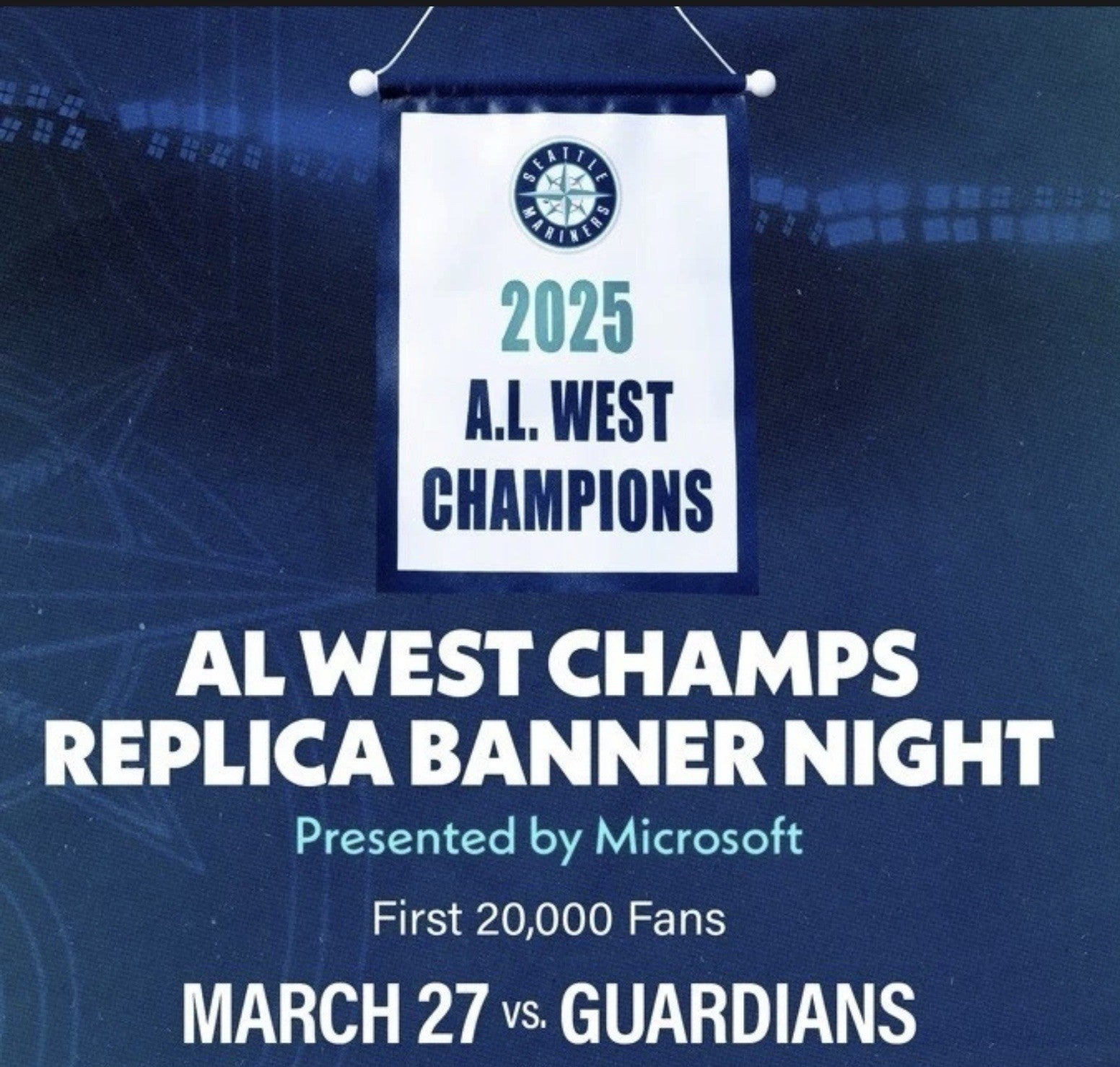 Seattle Mariners 2025 AL West Champs Banner Replica New Never Opened SGA 3/27