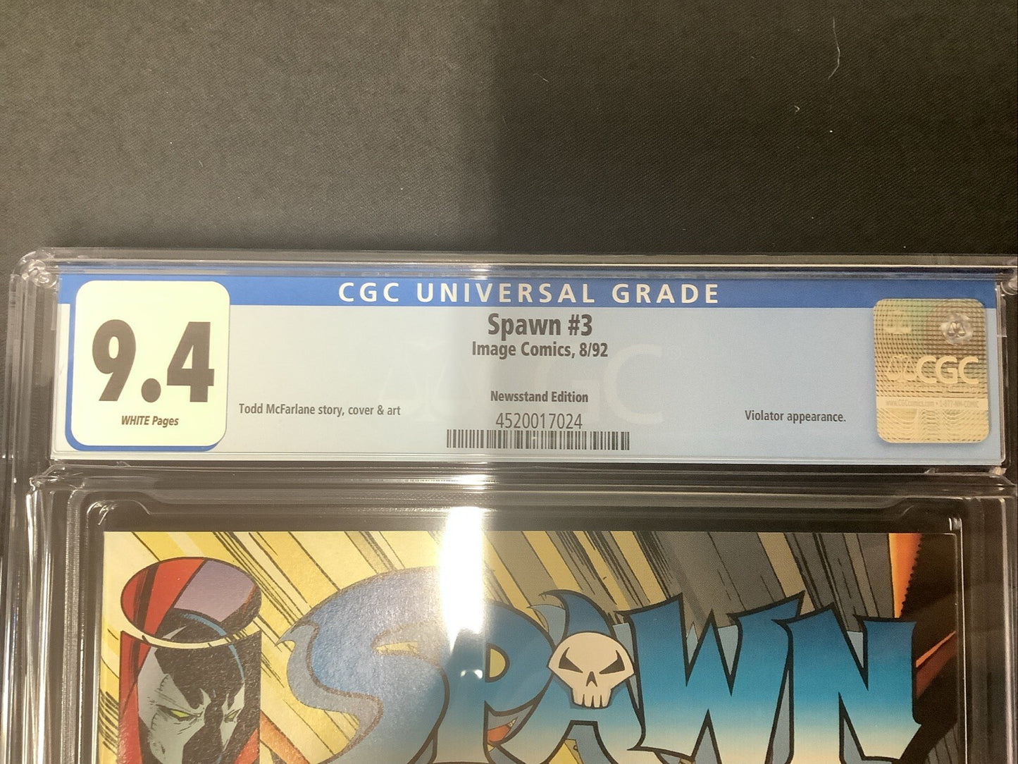 Spawn #3 (August 1992) CGC Graded 9.4, White Pages, NEWSSTAND EDITION COVER