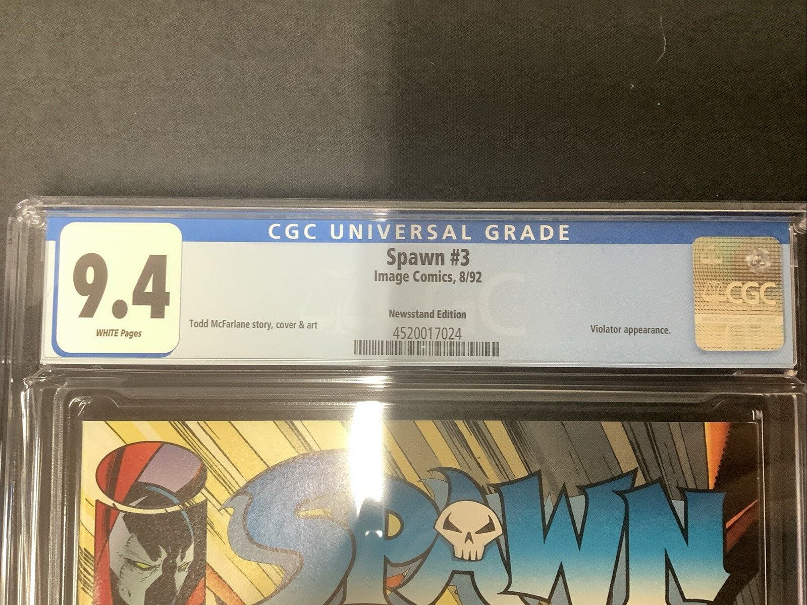 Spawn #3 (August 1992) CGC Graded 9.4, White Pages, NEWSSTAND EDITION COVER