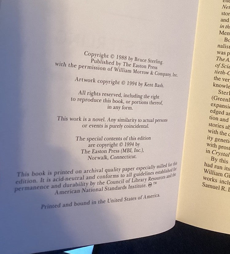 Islands In The Net by, Bruce Sterling,  1994, Easton Press -JD