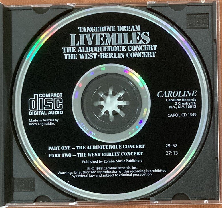 Tangerine Dream LiveMiles RARE OOP AUSTRIA IMPORT (CD, Like New) -JD