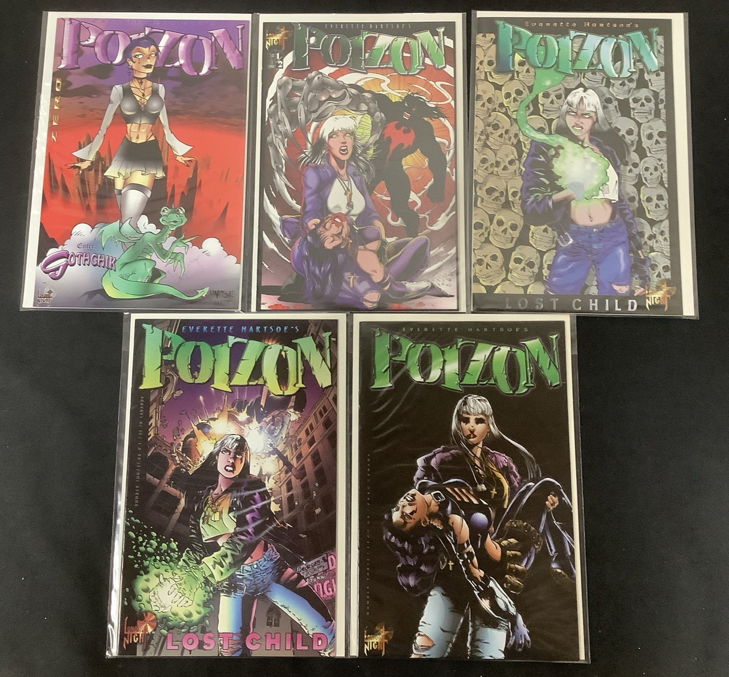 Poizon Lost Child #0-3 + #1/2 Complete Comic Set, London Night Comics, Hartsoe