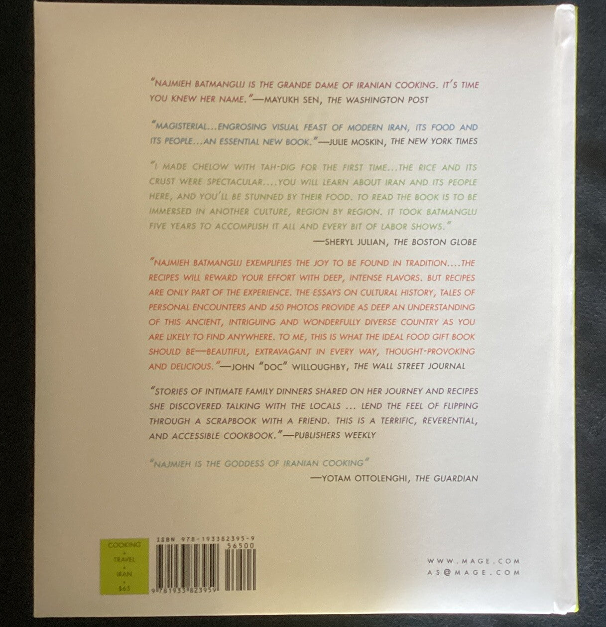 Cooking in Iran:Regional Recipes and Kitchen Secrets, Najmieh Batmanglij HC -JD