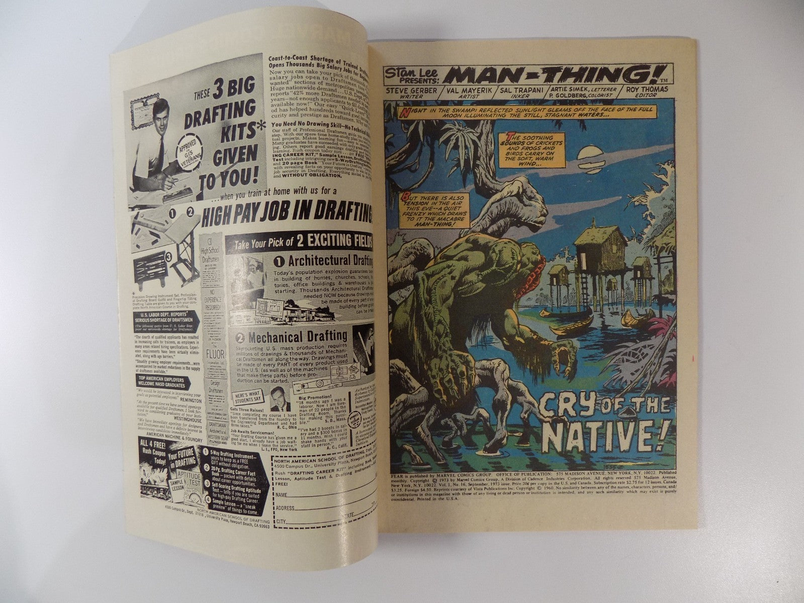 Adventure Into Fear #16 Man-Thing Marvel Comic September 1973 Very Fine+