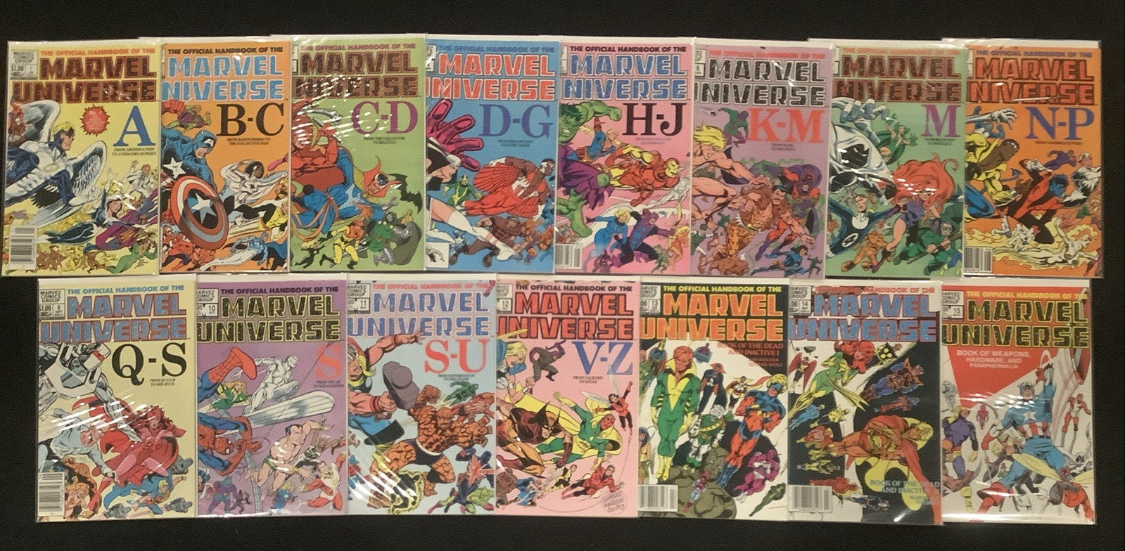 The Official Handbook of the Marvel Universe #1-15 Complete Comic Set, 1983