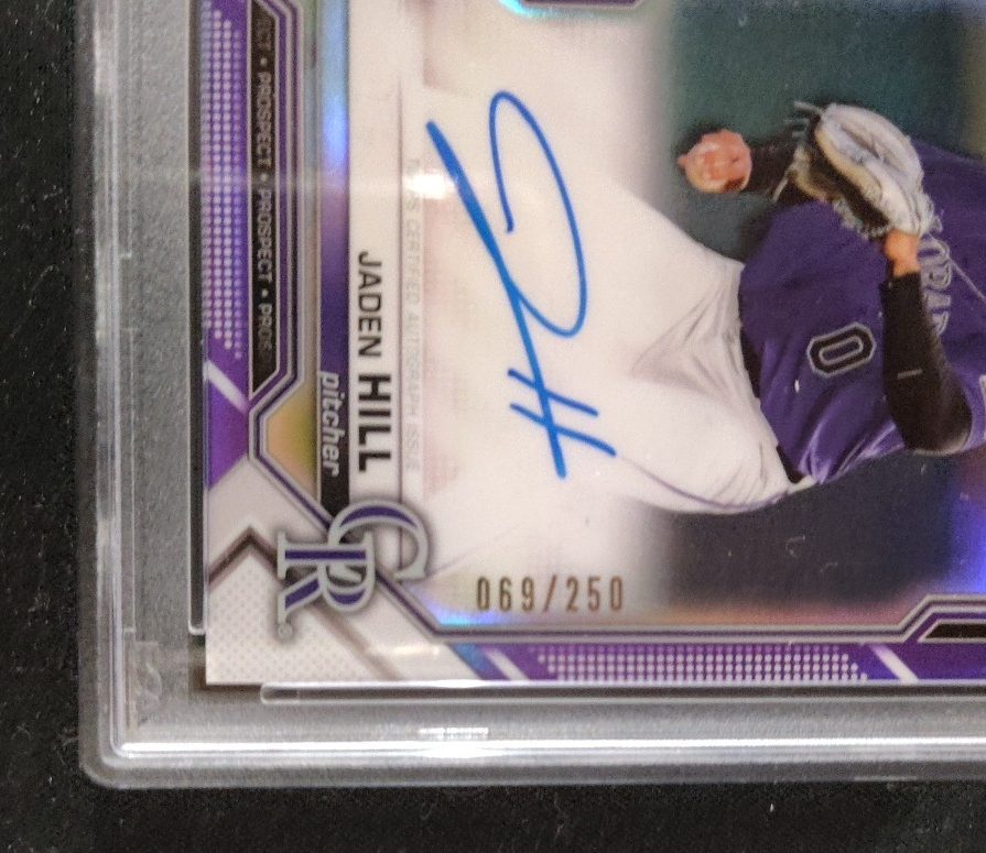 2021 BOWMAN DRAFT CHROME DP AUTOS #CDAJH JADEN HILL #/250 PSA 9 Purple AUTO