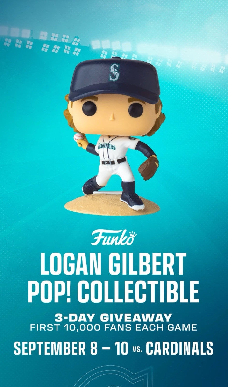 2025 Logan Gilbert Seattle Mariners Funko Pop SGA 9/8/25 T-Mobile Park Brand New