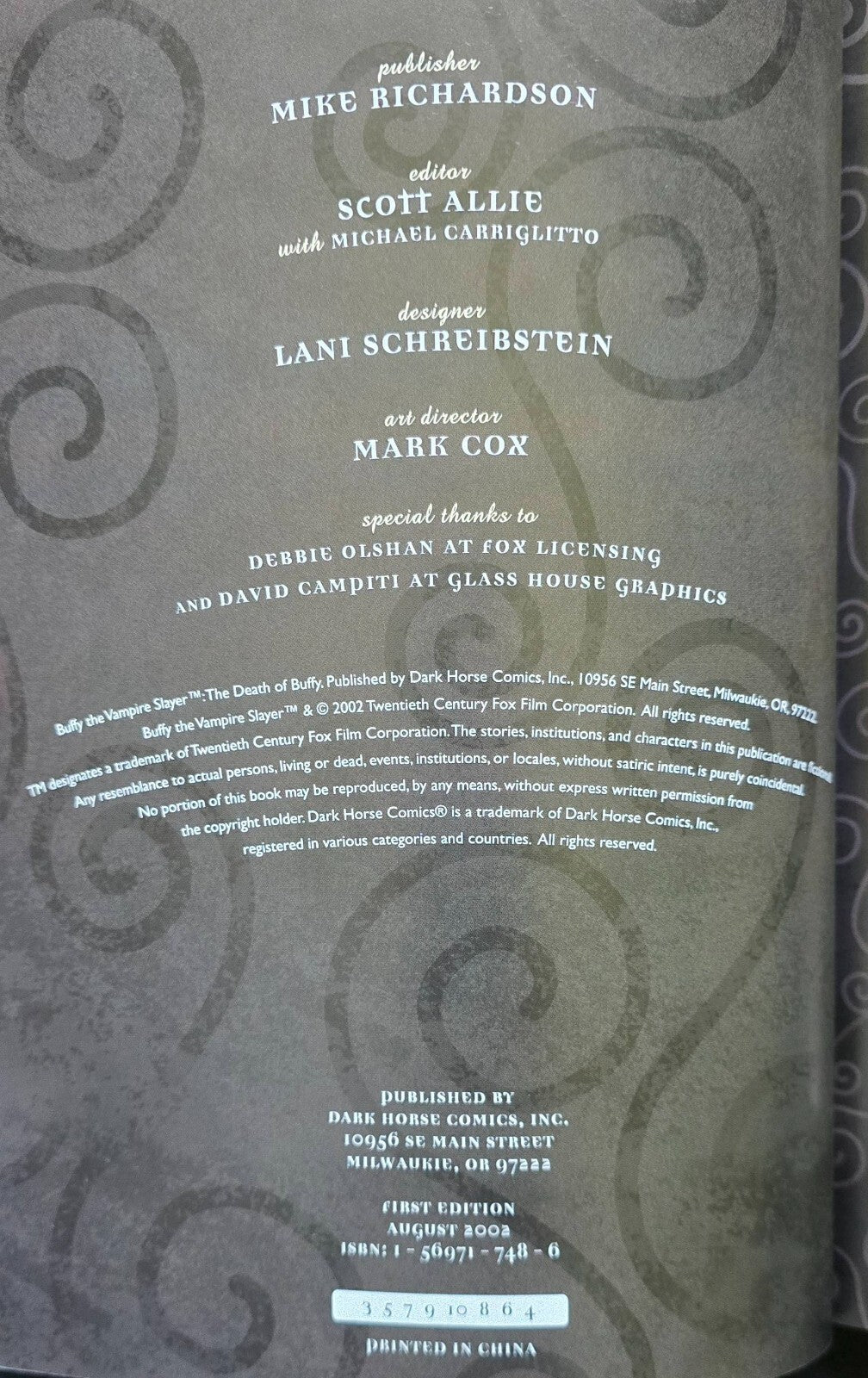 Buffy the Vampire Slayer Death of Buffy (1st Edition, Aug 2002)