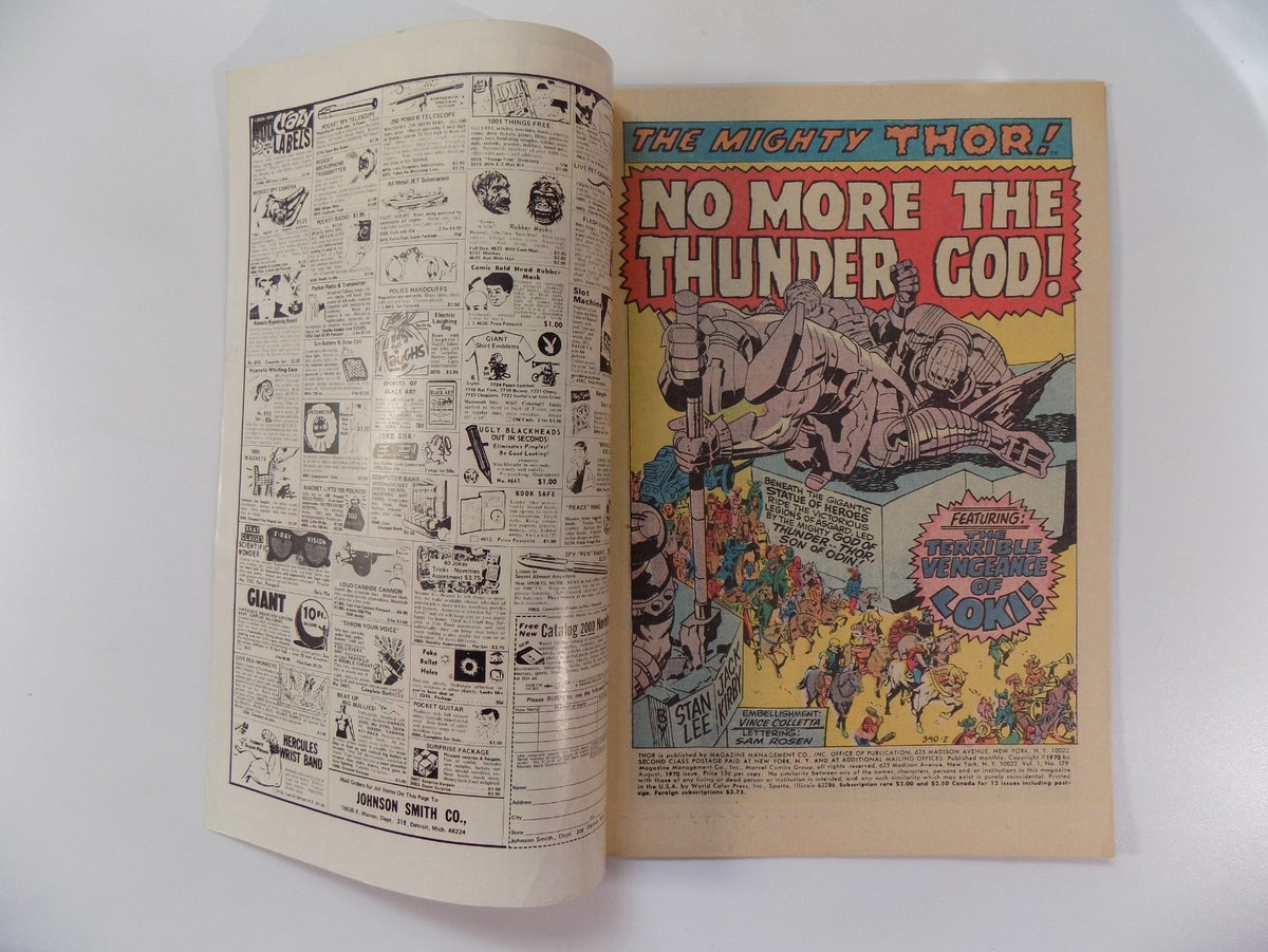 Thor #179 Marvel Comic August 1970 Fine/Very Fine