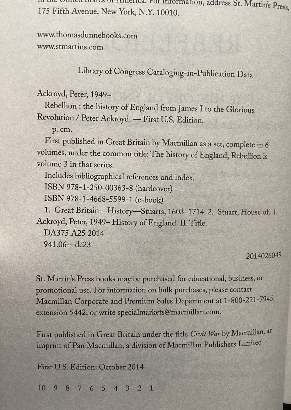 Rebellion: The History of England from James I to the… Hardcover, 1st Edition JD