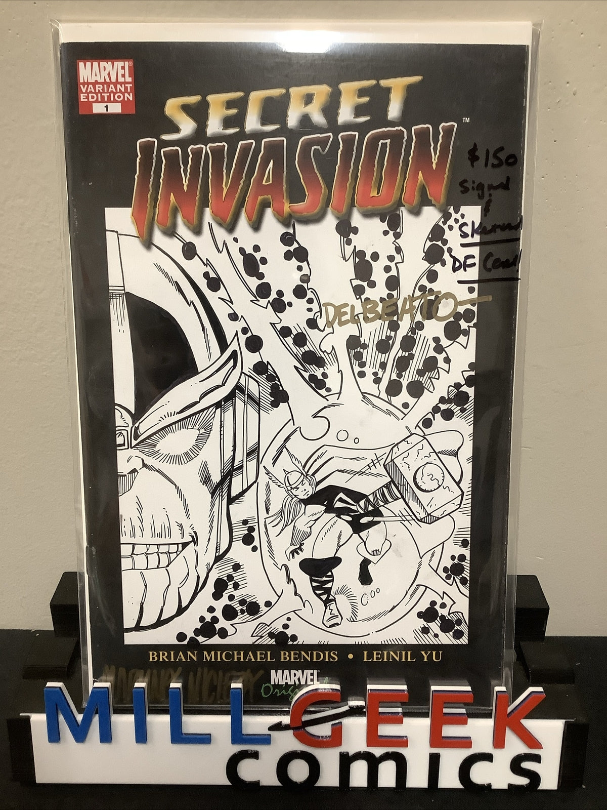 Secret Invasion #1 Signed And Sketched Joe Del Beato/Mariano Nicieza, With COA