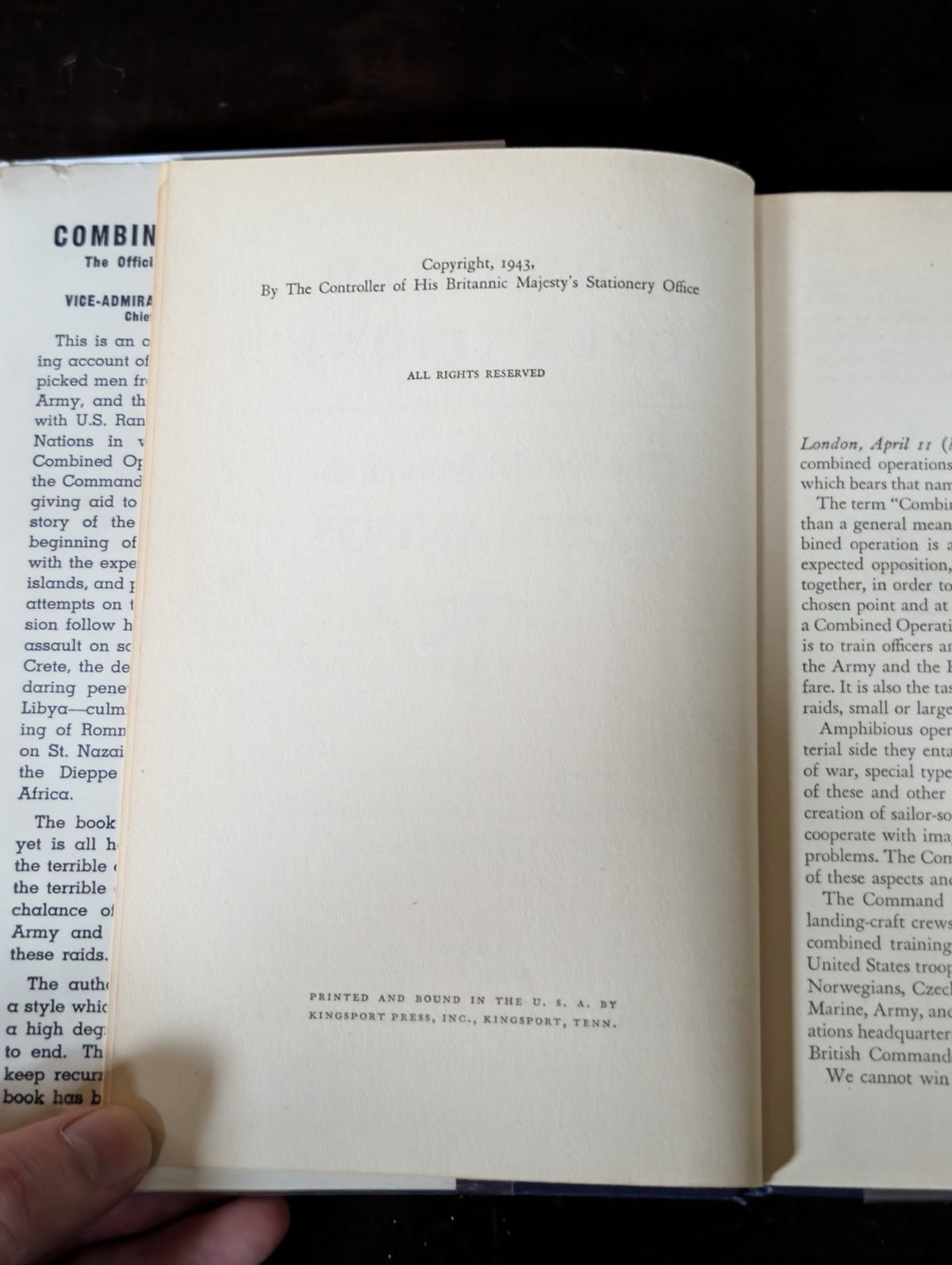 Combined Operations: The Official Story of the Commandos 1st Edition 1943 HC -JD