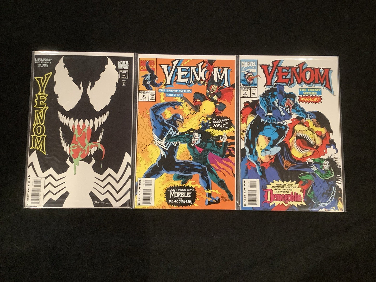 Venom the Enemy Within #1-3 Complete Comic Set, Marvel, Glow In The Dark Cover