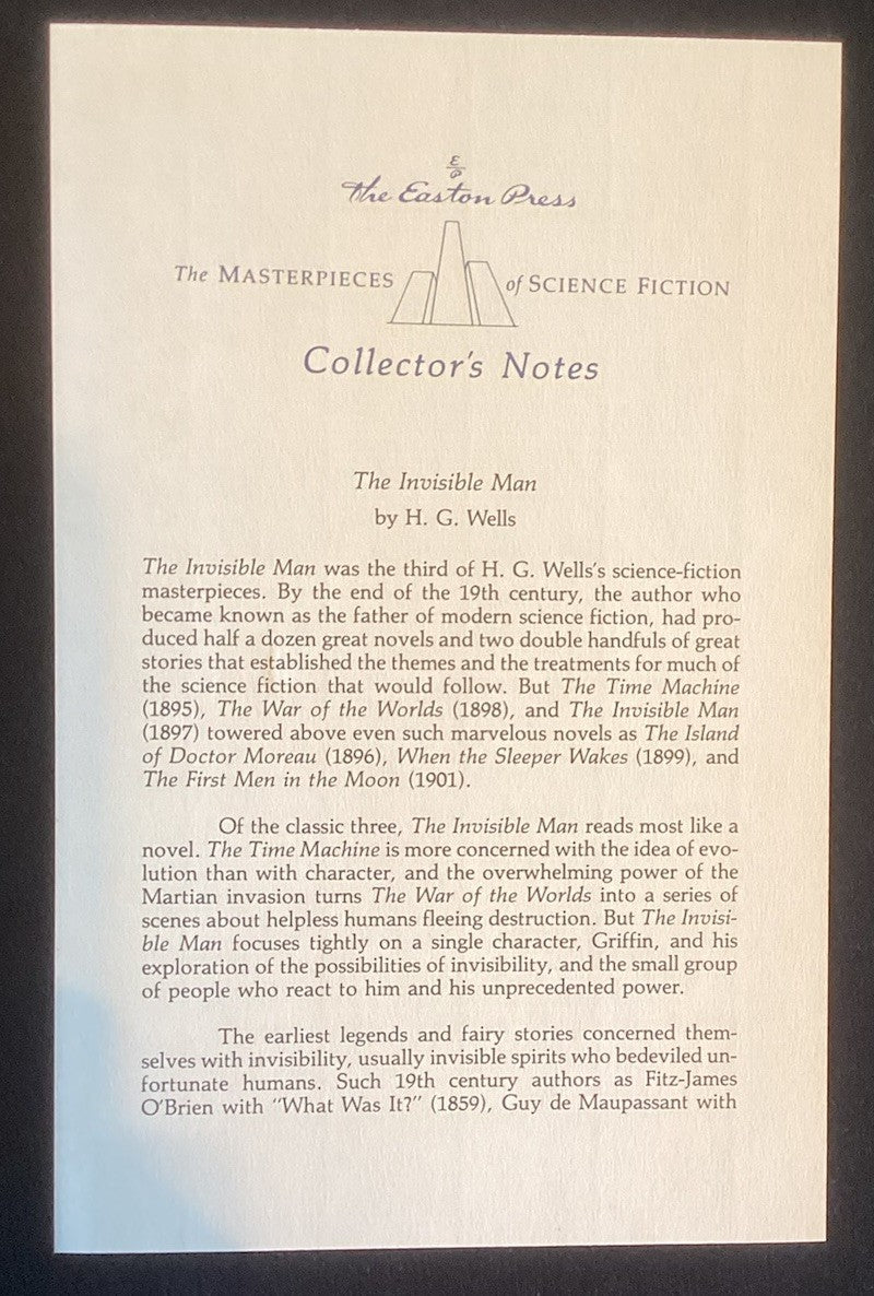 The Invisible Man by H.G. Wells Easton Press Collector's Ed. Leather Bound -JD