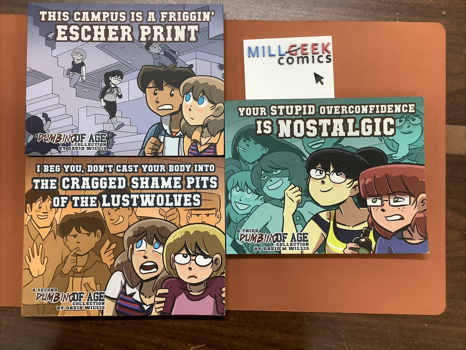 Dumbing of Age Collection by David Willis. Vol 1-3 all Signed And Sketched!