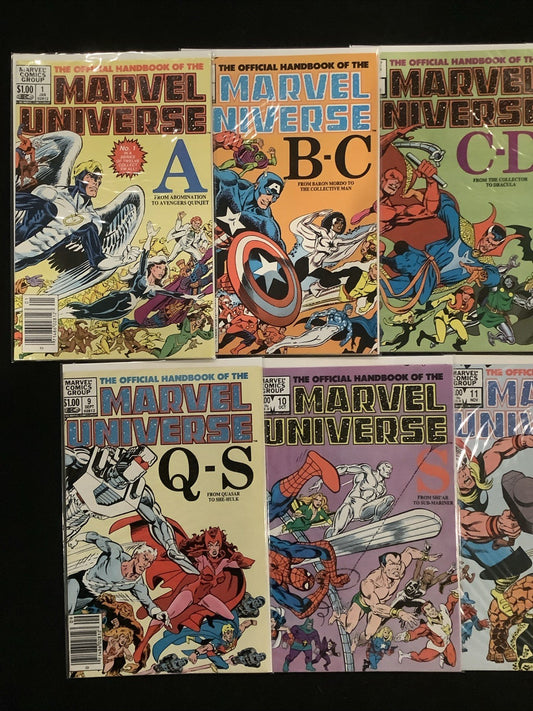 The Official Handbook of the Marvel Universe #1-15 Complete Comic Set, 1983