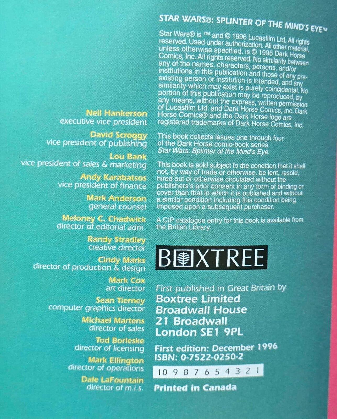 Star Wars: Splinter Of The Mind's Eye - Boxtree UK Printing (1st Ed Dec 1996)