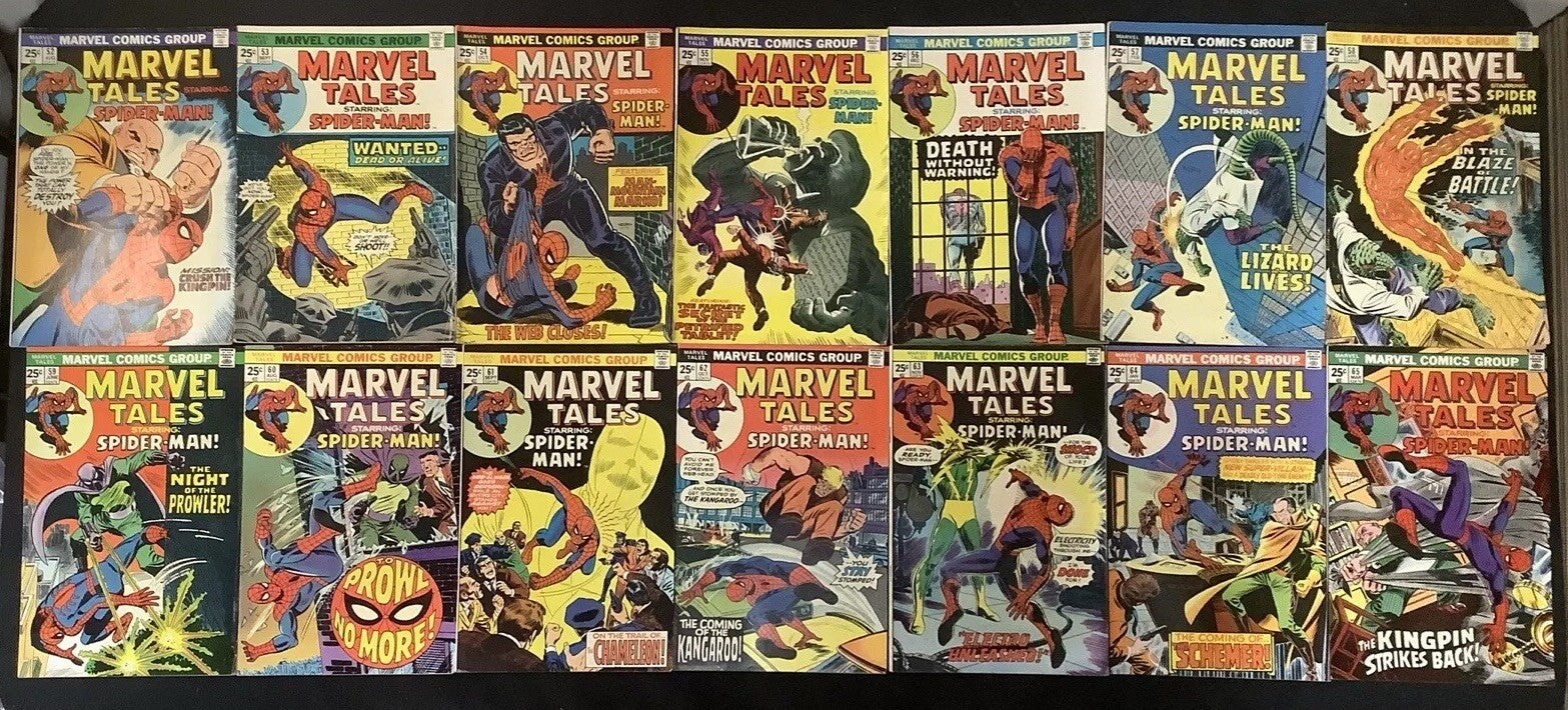 Marvel Tales #52-65 Comic Lot, Reprints Amazing Spider-Man 70, 73, 78, Kingpin
