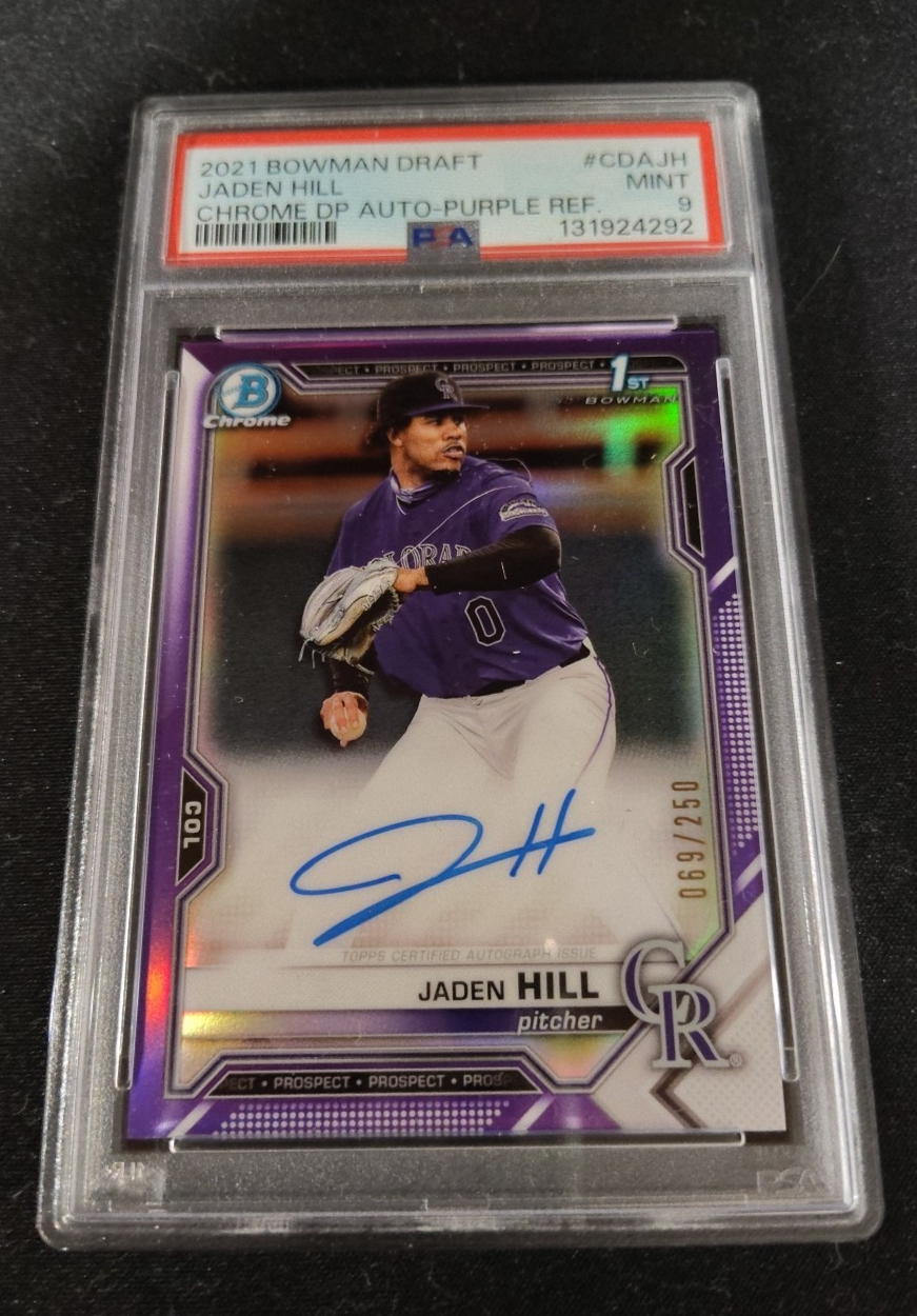 2021 BOWMAN DRAFT CHROME DP AUTOS #CDAJH JADEN HILL #/250 PSA 9 Purple AUTO