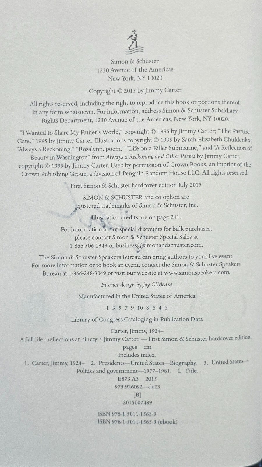 Full Life : Reflections at Ninety by Jimmy Carter (SIGNED, 1st Ed 2015) JD