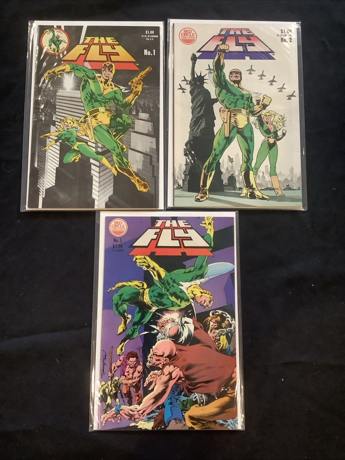 The Fly #1-3 Comic Lot, Red Circle Comics Group, Jim Steranko Cover Art, 1983