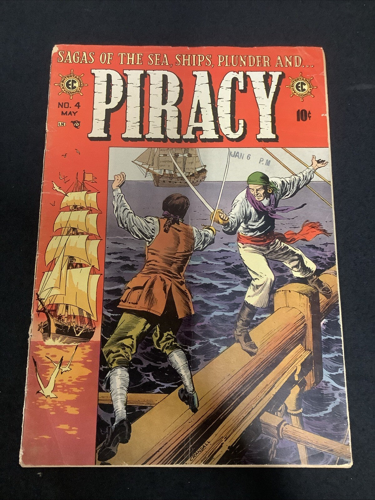 Piracy #4 (EC Comics April-May 1955) VG (4.0) Cover Detached Lower Staple