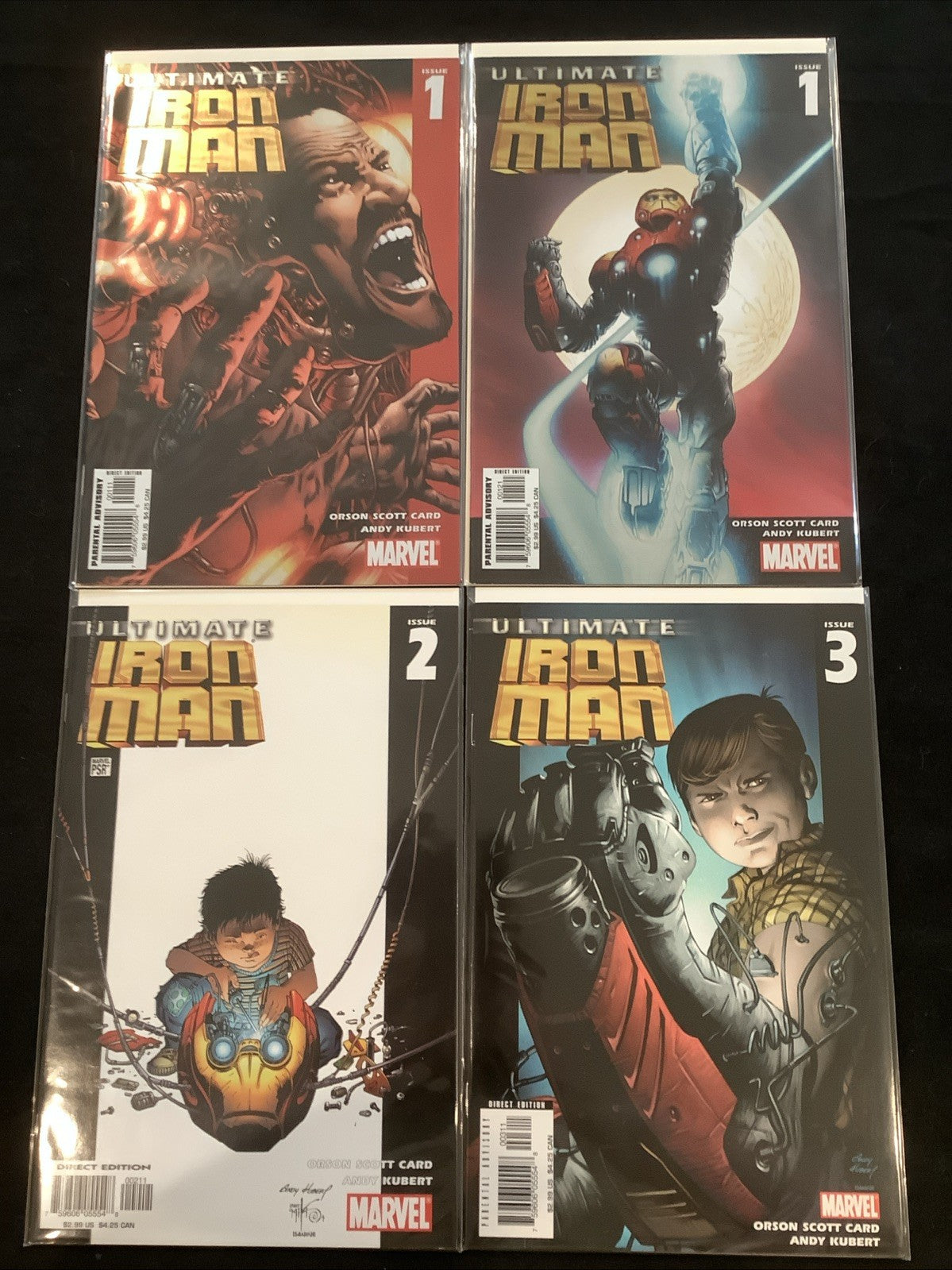 Ultimate Iron Man #1-3 + Variant B Comic Lot, Marvel Comics, Foil Covers, 2005