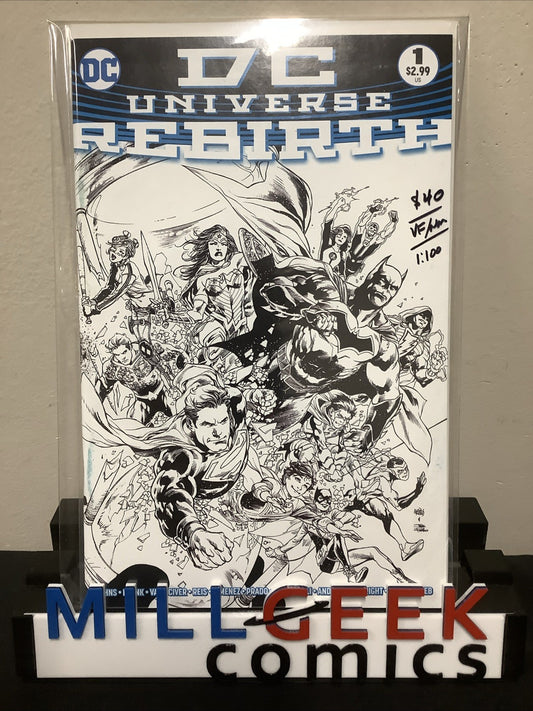 DC Universe: Rebirth #1 (2016) VF/NM (9.0) 1:100 Ratio Black & White Cover
