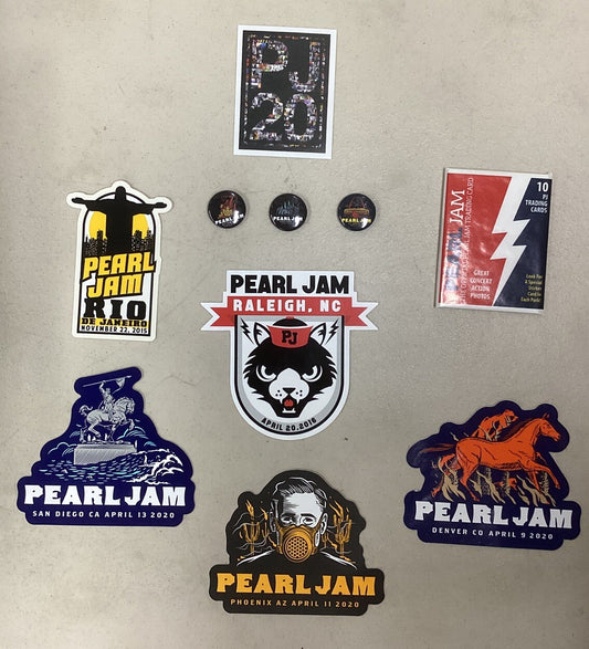 Pearl Jam Cancelled Shows (Plus Others) Stickers, Buttons, Trading Card Lot